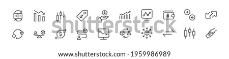 Linear icon set of trading. Editable vector signs. Trendy outline pictograms. Premium pack of trading thin line icons. 