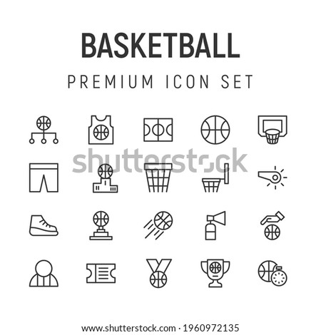 Premium pack of basketball line icons. Stroke pictograms or objects perfect for web, apps and UI. Set of 20 basketball outline signs. 
