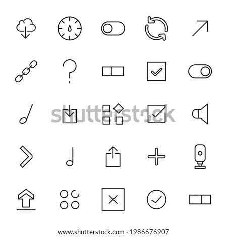 Stroke line icons set of interface. Simple symbols for app development and website design. Vector outline pictograms isolated on a white background. Pack of stroke icons.