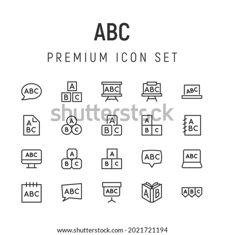 Premium pack of abc line icons. Stroke pictograms or objects perfect for web, apps and UI. Set of 20 abc outline signs. 