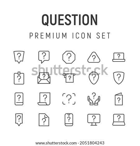 Premium pack of question line icons. Stroke pictograms or objects perfect for web, apps and UI. Set of 20 question outline signs. 