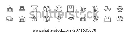 Linear icon set of parcel. Editable vector signs. Trendy outline pictograms. Premium pack of parcel thin line icons.  Stock foto © 