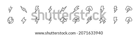 Set of lightning line icons. Premium pack of signs in trendy style. Pixel perfect objects for UI, apps and web.