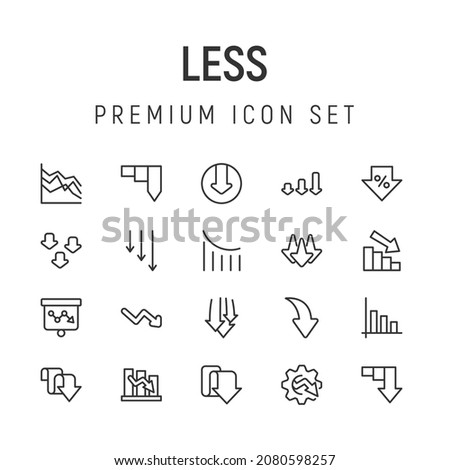 Vector set of less thin line icons. Design of 20 stroke pictograms. Signs of less isolated on a white background.