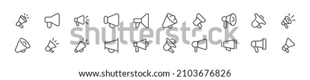 Set of simple megaphone line icons. Outline stroke object. Linear signs pack. Perfect for web apps and mobile.