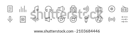 Set of simple radio line icons. Outline stroke object. Linear signs pack. Perfect for web apps and mobile.