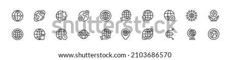 Set of simple world line icons. Outline stroke object. Linear signs pack. Perfect for web apps and mobile.