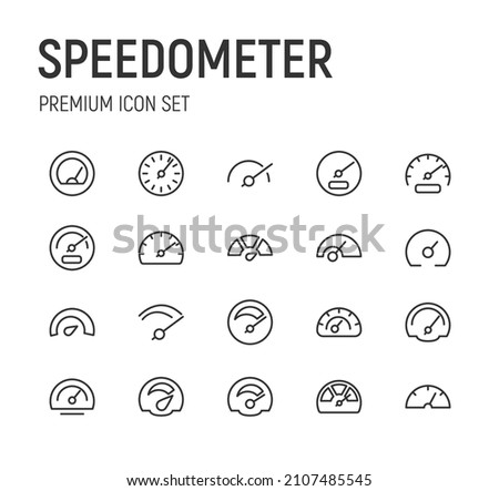 Set of speedometer line icons. Premium pack of signs in trendy style. Pixel perfect objects for UI, apps and web. 