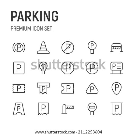 Set of parking line icons. Premium pack of signs in trendy style. Pixel perfect objects for UI, apps and web. 