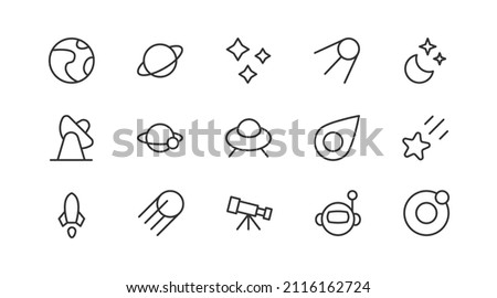 Set of simple space  line icons. Outline stroke object. Linear signs pack. Perfect for web apps and mobile.