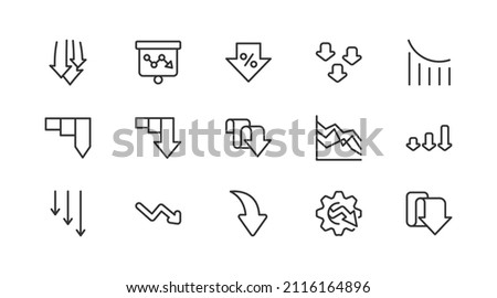 Editable vector pack of decrease  line icons. Trendy stroke signs for website, apps and UI. Premium set of decrease  thin line icons.
