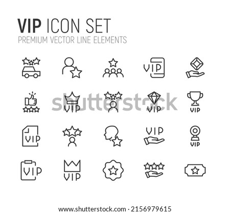 Simple line set of vip icons. Premium quality objects. Vector signs isolated on a white background. Pack of vip pictograms.