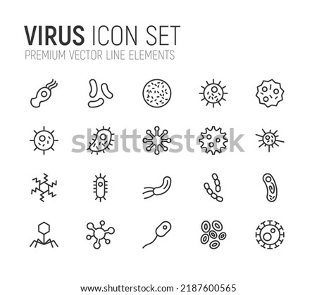 Simple line set of virus icons. Premium quality objects. Vector signs isolated on a white background. Pack of virus pictograms.