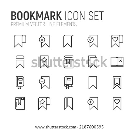 Simple line set of bookmark icons. Premium quality objects. Vector signs isolated on a white background. Pack of bookmark pictograms.