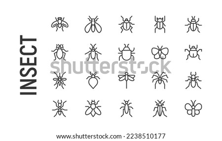 Vector set of insect thin line icons. Design of 20 stroke pictograms. Signs of insect isolated on a white background. Zdjęcia stock © 