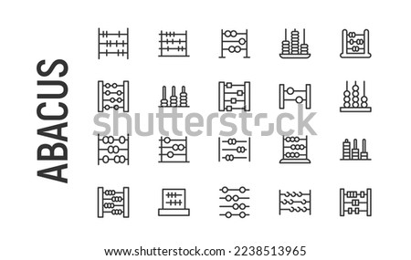 Vector set of abacus thin line icons. Design of 20 stroke pictograms. Signs of abacus isolated on a white background.