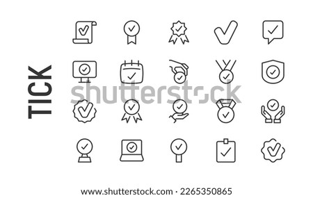 Line stroke set of tick icons. Premium symbols for your design. Editable vector objects isolated on a white background.