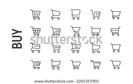 Stroke vector buy line icons. Pixel perfect signs isolated on a white background. Minimal buy pictograms in trendy outline style.