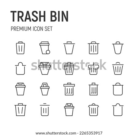 Editable vector pack of trash bin line icons. Trendy stroke signs for website, apps and UI. Premium set of trash bin thin line icons.