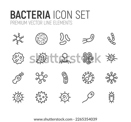 Stroke vector bacteria line icons. Pixel perfect signs isolated on a white background. Minimal bacteria pictograms in trendy outline style.