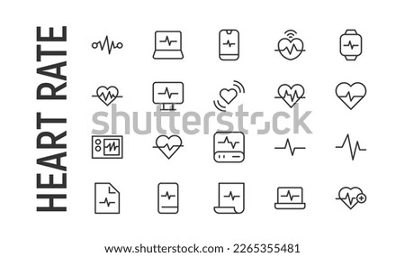 Line stroke set of heart rate icons. Premium symbols for your design. Editable vector objects isolated on a white background.