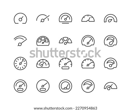 speedometer related premium icon set. Vector elements with editable stroke. Isolated on a white background