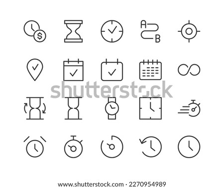 time management related line icons. Vector linear object set. 24x24 Pixel Perfect with editable stroke