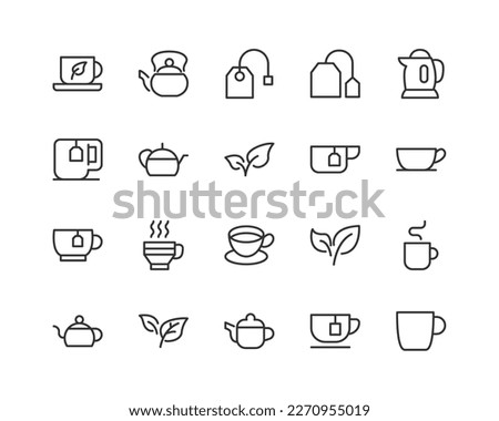 Line stroke set of tea icons. Premium symbols for your design. Editable vector objects isolated on a white background