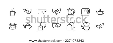 Line stroke set of tea icons. Premium symbols for your design. Editable vector objects isolated on a white background