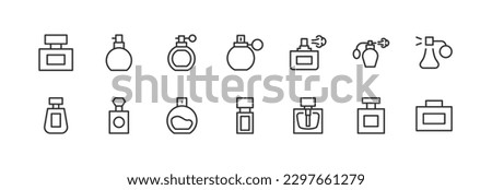 Simple collection of perfume related line icons. Thin line vector set of signs for infographic, logo, app development and website design. Premium symbols isolated on a white background.