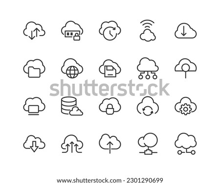 computer cloud set of simple line icons. Collection of web icons for UIUX design. Editable vector stroke 48x48 Pixel Perfect