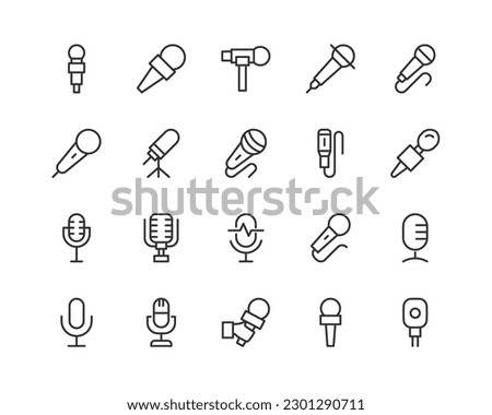 microphone simple icon set. Outline editable stroke. Pixel perfect 24x24px. Isolated on a white background