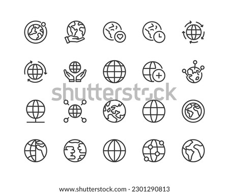 earth set of simple line icons. Collection of web icons for UIUX design. Editable vector stroke 24x24 Pixel Perfect