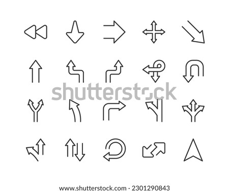 Simple collection of direction related line icons. Thin line vector set of signs for infographic, logo, app development and website design. Premium symbols isolated on a white background.