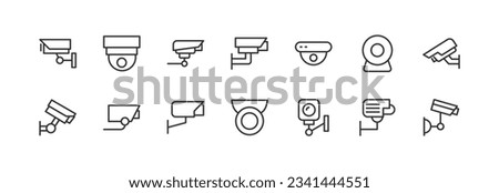 Big set of cctv line icons. Vector illustration isolated on a white background. Premium quality symbols. Stroke vector icons for concept or web graphics. Simple thin line signs.