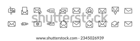 Simple collection of mail related line icons. Thin line vector set of signs for infographic, logo, app development and website design. Premium symbols isolated on a white background.