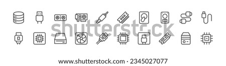 hardware set vector line icons. Thin line design elements. Collection of editable stroke icons
