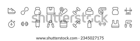 gym set of simple line icons. Collection of web icons for UIUX design. Editable vector stroke 24x24 Pixel Perfect