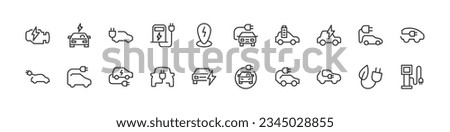 electric car premium line icons. Pack of outline objects for web and UIUX design. Icon collection