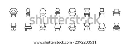 Vector set of chair thin line icons. Design of stroke pictograms. Signs of calendar isolated on a white background