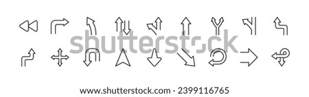 Simple collection of direction related line icons. Thin line vector set of signs for infographic, logo, app development and website design. Premium symbols isolated on a white background.