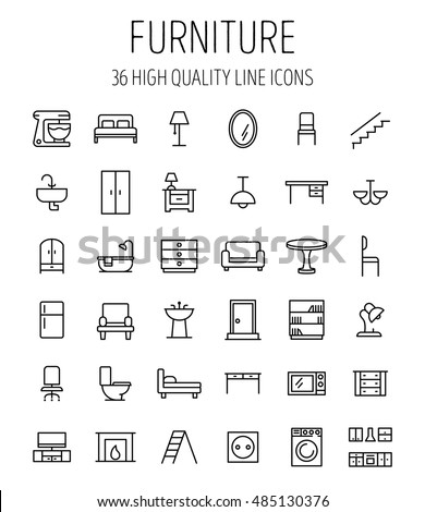 Set of furniture icons in modern thin line style. High quality black outline home symbols for web site design and mobile apps. Simple linear interior pictograms on a white background.