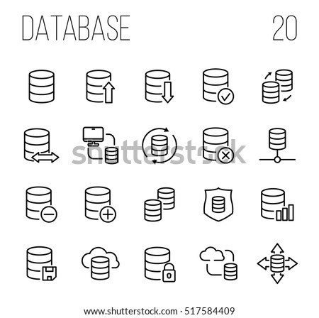 Set of database icons in modern thin line style. High quality black outline backup symbols for web site design and mobile apps. Simple linear data transfer pictograms on a white background.