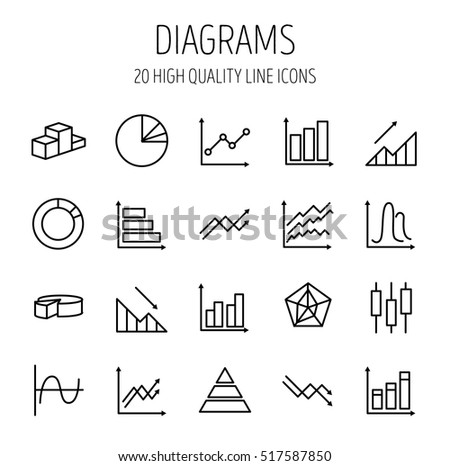 Simple Set of Diagram and Graph Vector Line Icons. Contains such Icons as Trend, Loss, Pie Chart, Round Diagram, Candlestick Chart and more. Editable Stroke. Vector illustration on a white background