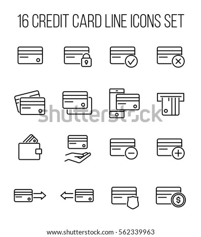 Set of credit card in modern thin line style. High quality black outline banking symbols for web site design and mobile apps. Simple credit card pictograms on a white background.