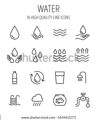 Set of water in modern thin line style. High quality black outline drop symbols for web site design and mobile apps. Simple water pictograms on a white background.