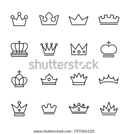 Set of crown in modern thin line style. High quality black outline  symbols for web site design and mobile apps. Simple linear crown pictograms on a white background.
