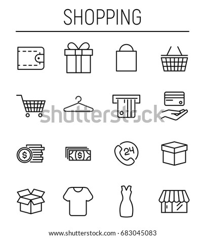 Set of shopping icons in modern thin line style.  High quality black outline commerce symbols for web site design and mobile apps. Simple shopping pictograms on a white background.