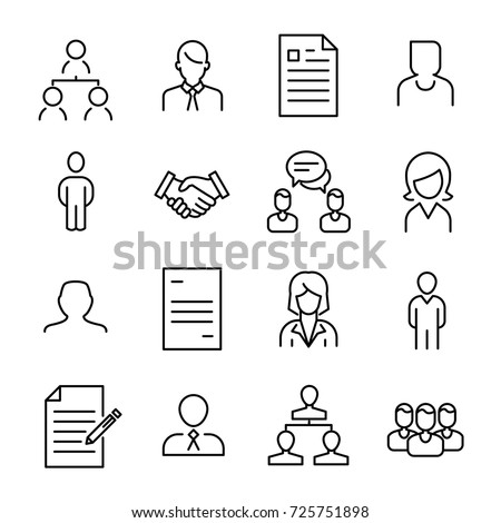 Simple collection of recruitment related line icons. Thin line vector set of signs for infographic, logo, app development and website design. Premium symbols isolated on a white background. 
