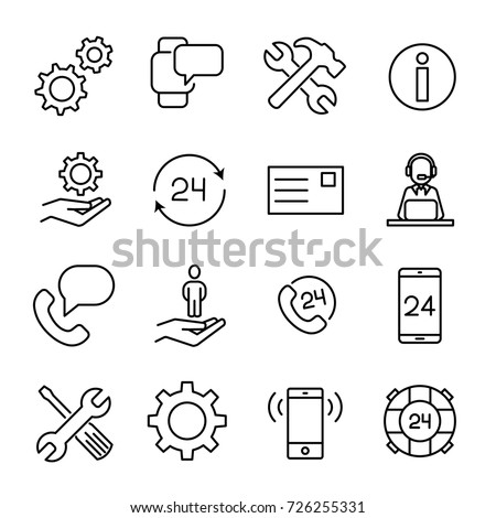 Simple collection of customer care related line icons. Thin line vector set of signs for infographic, logo, app development and website design. Premium symbols isolated on a white background.
